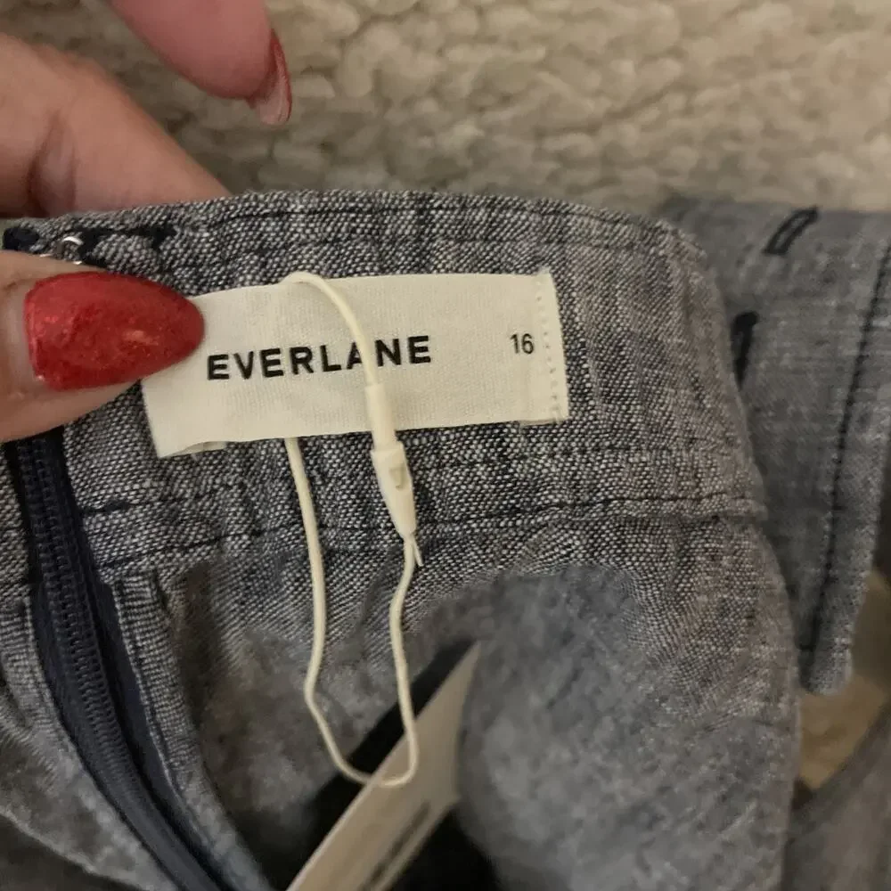 Everlane Linen Square Neck Utility Jumpsuit Navy Chambray 16 NWT